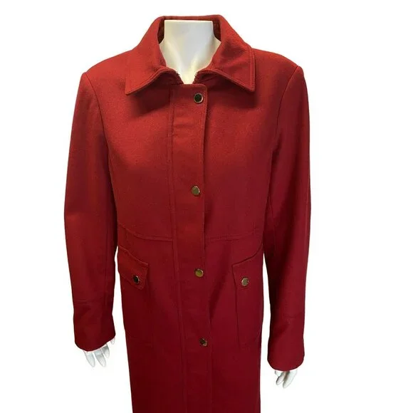 Talbots Wool Coat Size 16 Brick Red Peacoat Classic Zip Front Car Jacket - Picture 3 of 12